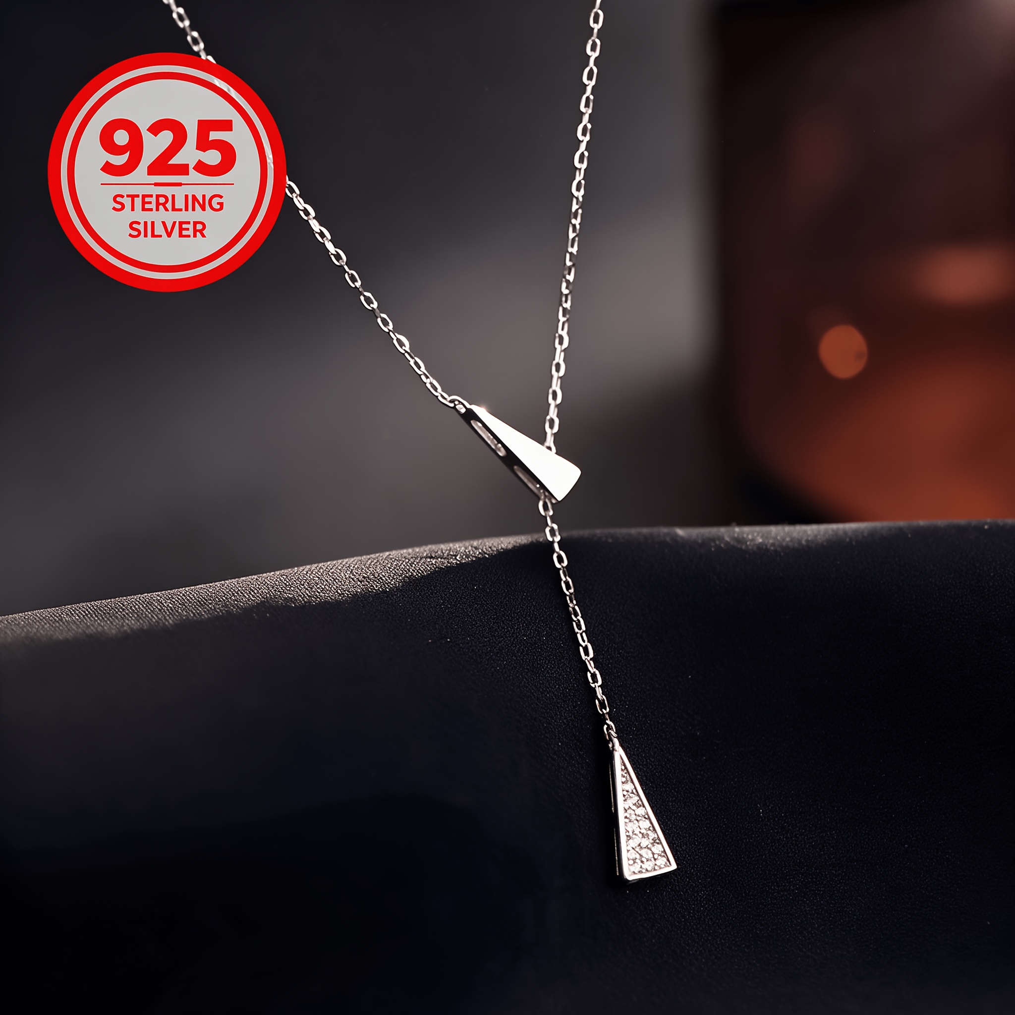 Women's 925 Silver Hypoallergenic Small Long Triangle Necklace